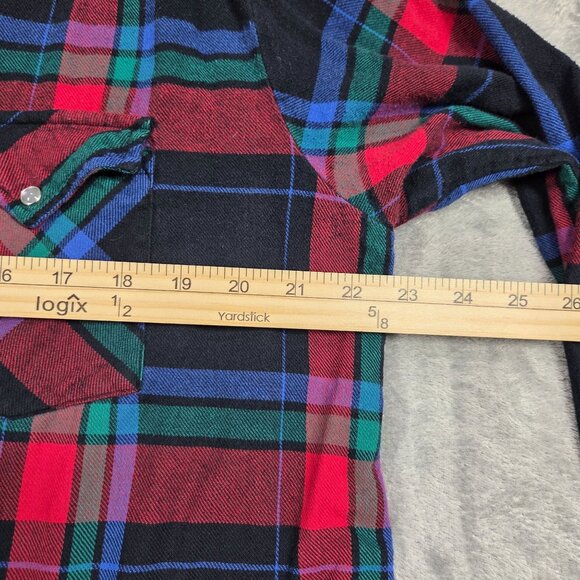 Ely Cattleman Shirt Mens Large Black Red Green Blue Pearl Snap Flannel Button Up - Picture 6 of 7